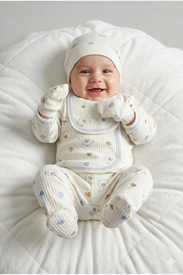 Hece Bebe طقم ملابس للمستشفى مكون من 5 قطع منقوش دببة تيدي، مصنوع من